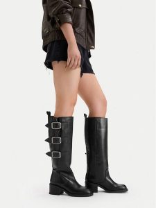 G-Star Raw Kozaki EO-GUNES-4772-25 Czarny. Czarne kozaki G-Star, bez wzorów, ze skóry, bez obcasa, na słupku, bez zapięcia. Za 699,99 zł.