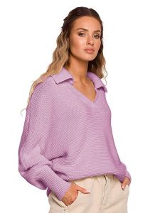 Made of emotion Sweter w kolorze lawendowym rozmiar: L/XL. Różowe swetry oversize Made Of Emotion, l, bez wzorów, ze splotem, bez ramiączek. Za 154,07 zł.