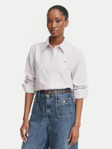 Tommy Hilfiger Koszula WW0WW46111 Różowy ciemny Relaxed Fit. Czerwone koszule TOMMY HILFIGER, bez wzorów, z bawełny, bez kołnierzyka, bez ramiączek. Za 409,99 zł.