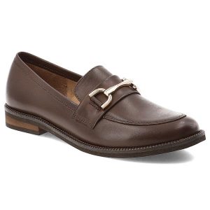 Brązowe Półbuty Armodo Eleganckie Mokasyny Damskie. Brązowe półbuty Armodo, z aplikacjami, z materiału, bez obcasa, na obcasie, bez zapięcia. Za 439,00 zł.