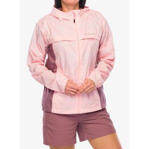 Kurtka wiatrówka damska Columbia Crested Canyon Windbreaker. Czerwone kurtki Columbia, bez wzorów, z softshellu, bez kaptura. Za 240,99 zł.