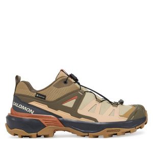 Trekkingi Salomon. Brązowe buty sportowe Salomon, bez wzorów, z gore-texu, bez zapięcia, trekkingowe, gore-tex. Za 409,99 zł.