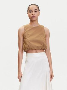 Marella Top Chiatta 2515161132 Brązowy Regular Fit. Brązowe topy Marella, bez wzorów, z bawełny, bez kołnierzyka, bez ramiączek. Za 192,99 zł.