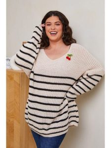 Curvy Lady Sweter w kolorze beżowym rozmiar: 48/50. Brązowe swetry oversize Curvy Lady, z aplikacjami, ze splotem, bez ramiączek. Za 132,67 zł.