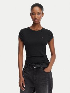 Tommy Jeans T-Shirt Draped DW0DW22802 Czarny Slim Fit. Czarne t-shirty Tommy Jeans, l, bez wzorów, z jeansu, bez kołnierzyka, bez ramiączek. Za 169,99 zł.