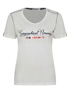 Geographical Norway Koszulka "Jeanne" w kolorze białym rozmiar: XL. Białe bluzki Geographical Norway, xl, bez wzorów, z bawełny, bez kołnierzyka, bez ramiączek. Za 35,10 zł.