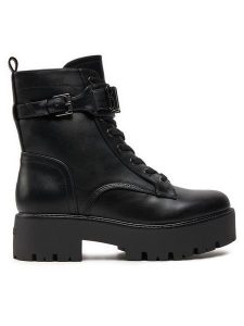 Guess Botki Vaires FLTSOM ELE10 Czarny. Czarne botki Guess, z aplikacjami, ze skóry, bez obcasa, na płaskiej podeszwie, bez zapięcia. Za 499,99 zł.