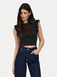 ONLY Top Mathilda 15308890 Czarny Regular Fit. Czarne topy ONLY, m, bez wzorów, z bawełny, bez kołnierzyka, bez ramiączek. Za 99,99 zł.