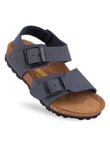 Birkenstock Sandały "NY" w kolorze granatowym rozmiar: 36. Niebieskie sandały Birkenstock, bez wzorów, z otwartym noskiem, bez obcasa, bez zapięcia. Za 130,19 zł.