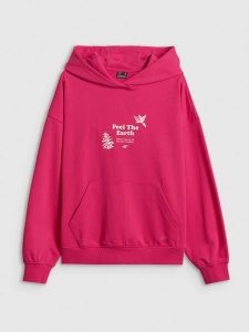 4F Bluza dresowa loose z kapturem damska - różowa S. Czerwone bluzy 4f, s, bez wzorów, z bawełny, z kapturem. Za 189,99 zł.