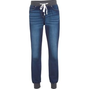 Dżinsy BOYFRIEND ze stretchem i wygodnym paskiem. Niebieskie jeansy bonprix, bez wzorów, z dresówki. Za 142,99 zł.