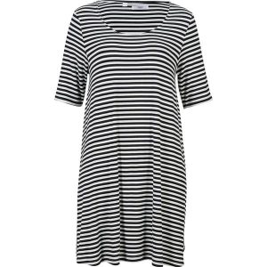 Tunika shirtowa z mieszanki wiskozy. Niebieskie tuniki bonprix, bez wzorów, z wiskozy, bez kołnierzyka, bez ramiączek. Za 109,99 zł.