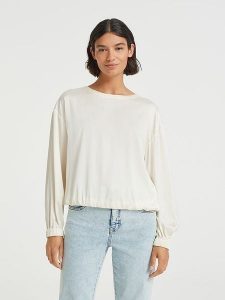 OPUS Bluzka "Foloria" w kolorze kremowym rozmiar: 38. Brązowe bluzki Opus, bez wzorów, bez kołnierzyka, bez ramiączek. Za 110,55 zł.