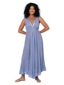 Aller Simplement Sukienka w kolorze niebieskim rozmiar: 34-40. Niebieskie sukienki Aller Simplement, bez wzorów, z bawełny, bez kołnierzyka, bez ramiączek, maxi. Za 100,99 zł.