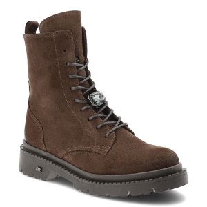 Brązowe Botki Karino Modne Skórzane Obuwie Damskie. Brązowe botki Karino, z aplikacjami, z weluru, bez obcasa, bez zapięcia. Za 509,99 zł.