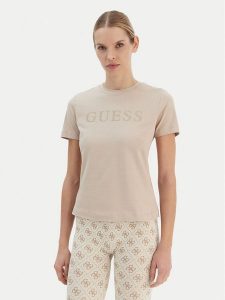 Guess T-Shirt V6RI20 J1314 Beżowy Regular Fit. Brązowe t-shirty Guess, l, z aplikacjami, z bawełny, bez kołnierzyka, bez ramiączek. Za 159,99 zł.