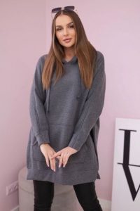 Bluza ocieplana z rozcięciami na bokach grafitowa. Szare bluzy KESI, l, bez wzorów, z bawełny, z kapturem. Za 263,47 zł.