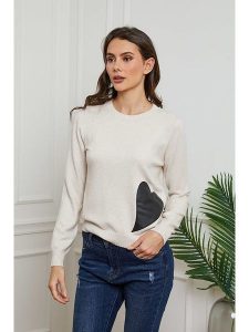 Joséfine Sweter "Sidney" w kolorze beżowym rozmiar: M. Brązowe swetry oversize Joséfine, m, z aplikacjami, bez ramiączek. Za 140,45 zł.