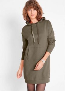 Sukienka dresowa mini. Czarne sukienki bonprix, bez wzorów, z dresówki, bez kołnierzyka, bez ramiączek, mini. Za 97,99 zł.