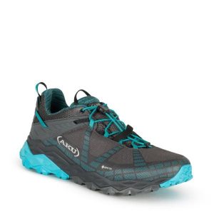 Buty sportowe trekkingowe damskie Aku Flyrock Gore-tex. Czarne buty trekkingowe Aku, z gore-texu, bez zapięcia. Za 389,00 zł.