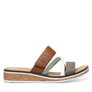 Klapki Rieker. Zielone klapki Rieker, bez wzorów, bez obcasa. Za 279,99 zł.