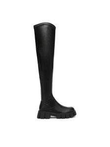 DeeZee Kozaki 60017-2 Czarny. Czarne kozaki DeeZee, bez wzorów, z materiału, bez obcasa, na płaskiej podeszwie, bez zapięcia. Za 249,99 zł.