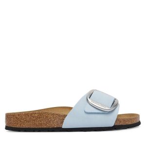 Klapki Birkenstock. Niebieskie klapki Birkenstock, bez wzorów, bez obcasa. Za 485,99 zł.