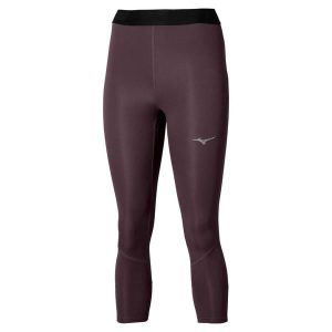 Damskie legginsy 3/4 Mizuno Core Impulse. Fioletowe legginsy Mizuno, z aplikacjami, z materiału. Za 222,50 zł.