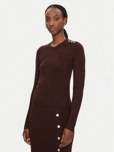 Pinko Sweter Costina 104020 A15S Brązowy Slim Fit. Brązowe swetry klasyczne Pinko, s, z syntetyku, bez kołnierzyka. Za 579,99 zł.