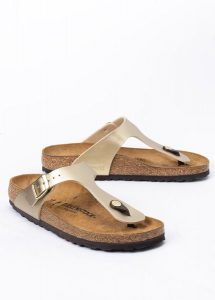BIRKENSTOCK GIZEH BF Klapki damskie. Żółte klapki Birkenstock, bez wzorów, z materiału, bez obcasa. Za 349,99 zł.