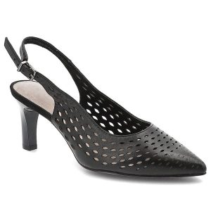 Czarne Sandały Tamaris Eleganckie Obuwie Damskie Na Szpilce. Czarne sandały Tamaris, bez wzorów, z materiału, bez obcasa, na obcasie, bez zapięcia. Za 229,00 zł.