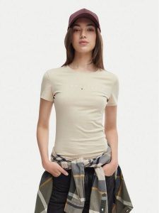 Tommy Jeans T-Shirt DW0DW18398 Beżowy jasny Slim Fit. Brązowe t-shirty Tommy Jeans, m, bez wzorów, z bawełny, bez kołnierzyka, bez ramiączek. Za 149,99 zł.