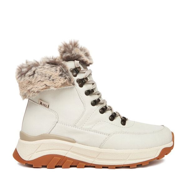 Trzewiki Rieker. Białe botki Rieker, bez wzorów, bez obcasa, na płaskiej podeszwie, bez zapięcia. Za 399,99 zł.