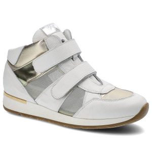 Białe Sneakersy Karino Damskie Buty Na Rzepy. Białe czółenka Karino, z aplikacjami, ze skóry, bez obcasa, na koturnie, bez zapięcia. Za 229,00 zł.