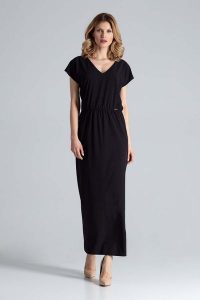 Czarna Sukienka Maxi z Dekoltem V. Czarne sukienki Figl, l, bez wzorów, z elastanu, wizytowe, bez kołnierzyka, bez ramiączek, maxi. Za 289,00 zł.