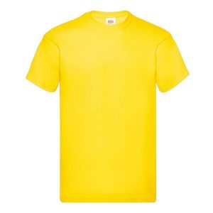 Oryginalna Bawełniana Koszulka Unisex Dla Dorosłych. Żółte bluzki FRUIT OF THE LOOM, s, bez wzorów, z bawełny, sportowe, bez kołnierzyka, bez ramiączek. Za 32,99 zł.