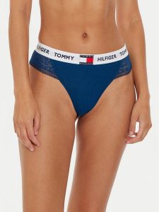 Tommy Hilfiger Stringi UW0UW05619 Niebieski. Niebieskie stringi TOMMY HILFIGER, bez wzorów, z bawełny. Za 89,99 zł.