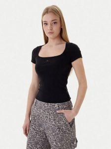 Tommy Jeans T-Shirt DW0DW21837 Czarny Slim Fit. Czarne t-shirty Tommy Jeans, l, bez wzorów, z bawełny, bez kołnierzyka, bez ramiączek. Za 169,99 zł.