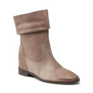 Botki Badura. Szare botki Badura, bez wzorów, bez obcasa, na koturnie, bez zapięcia. Za 379,99 zł.