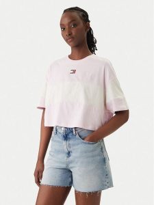 Tommy Jeans T-Shirt Badge Colour-Blocked DW0DW18706 Różowy Oversize. Czerwone t-shirty Tommy Jeans, xl, bez wzorów, z bawełny, bez kołnierzyka, bez ramiączek. Za 189,99 zł.