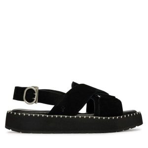 Sandały EMU Australia. Czarne sandały EMU Australia, bez wzorów, bez obcasa, na płaskiej podeszwie, bez zapięcia. Za 429,99 zł.