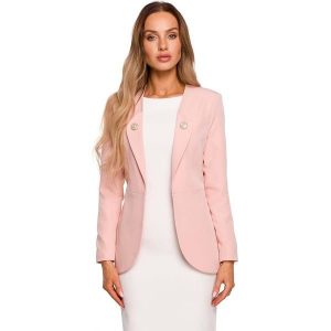 Elegancki Żakiet z Ozdobnymi Guzikami - Pudrowy. Czarne marynarki i żakiety Cud Moda, l, bez wzorów, z elastanu, eleganckie. Za 298,90 zł.