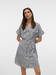Vero Moda Sukienka w kolorze czarno-białym rozmiar: L. Białe sukienki Vero Moda, na co dzień, l, bez wzorów, z tkaniny, klasyczne, bez kołnierzyka, bez ramiączek, midi, proste. Za 105,45 zł.