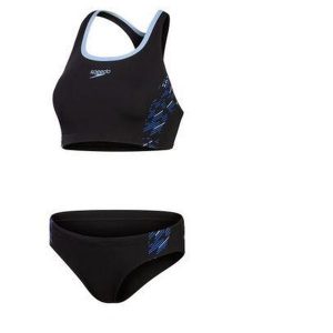 Strój kąpielowy dwuczęściowy damski Speedo Placement 2 Piece. Czarne bikini Speedo, bez wzorów. Za 202,50 zł.