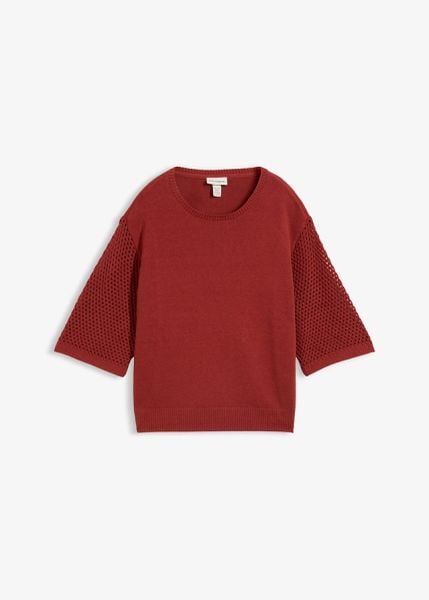 Sweter z mieszanki bawełny i lnu. Brązowe swetry klasyczne bonprix, z bawełny, bez kołnierzyka. Za 107,99 zł.
