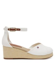 Tommy Hilfiger Półbuty Flag Closed Toe Mid Wedge Espad FW0FW08657 Biały. Białe półbuty TOMMY HILFIGER, bez wzorów, z materiału, bez obcasa, na koturnie, bez zapięcia. Za 439,99 zł.