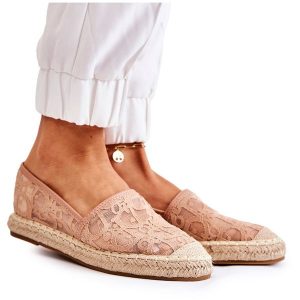 S.Barski Klasyczne Damskie Espadryle Ażurowe Nude Catris beżowy. Brązowe espadryle z aplikacjami, bez obcasa. Za 125,58 zł.