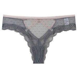 Figi z ozdobnymi strapsami z przewiewnego materiału Roxana. Szare figi Intica, bez wzorów. W wyprzedaży za 59,00 zł.