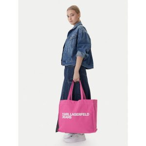 Torebka Karl Lagerfeld Jeans. Czerwone shopper bag Karl Lagerfeld Jeans, bez wzorów, z jeansu, bez dodatków. Za 259,99 zł.