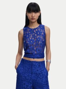Desigual Top Tanatos 25SWBW25 Niebieski Slim Fit. Niebieskie topy Desigual, s, bez wzorów, z syntetyku, bez kołnierzyka, bez ramiączek. Za 199,99 zł.